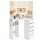 5 Drawers Corner Vanity Desk with LED Mirror and Charging Station Storage Shelves for Bedroom